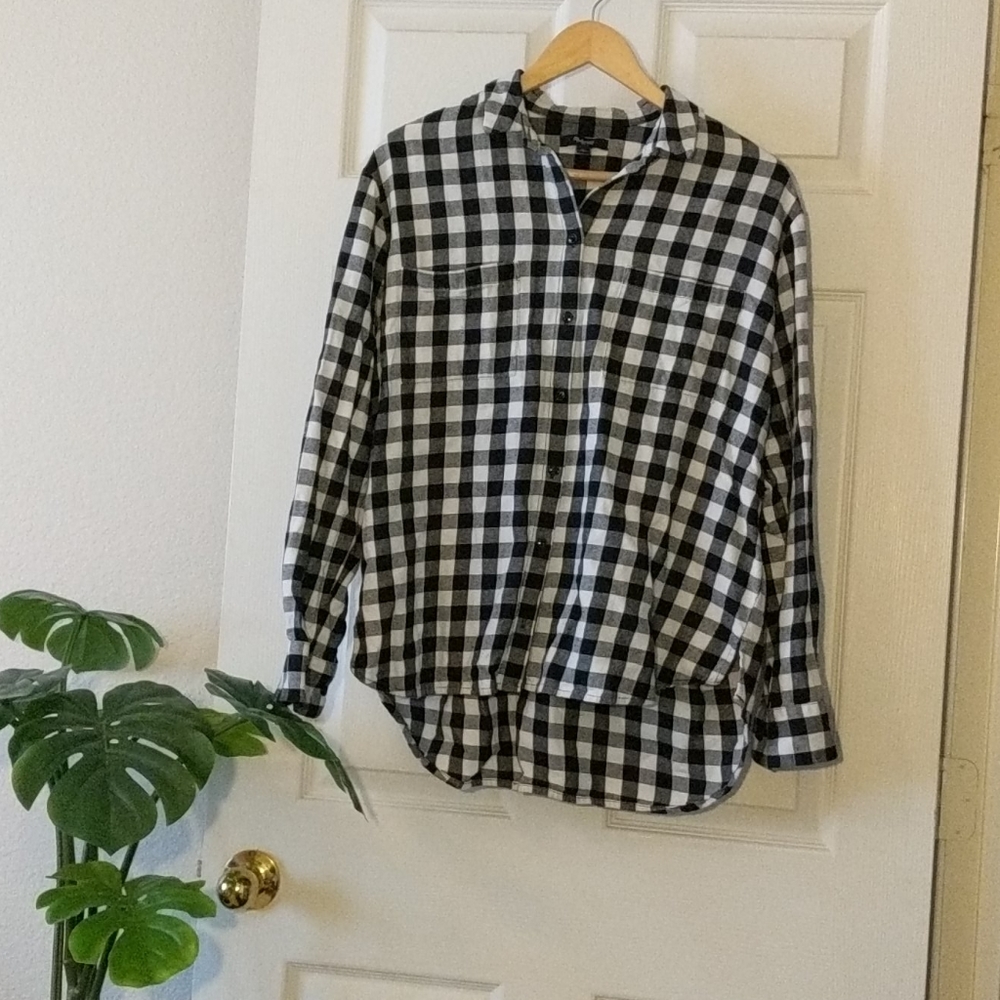 Black and white plaid flannel shirt
